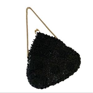 Vintage Sequin Beaded Wristlet Purse Handbag with Chain Strap